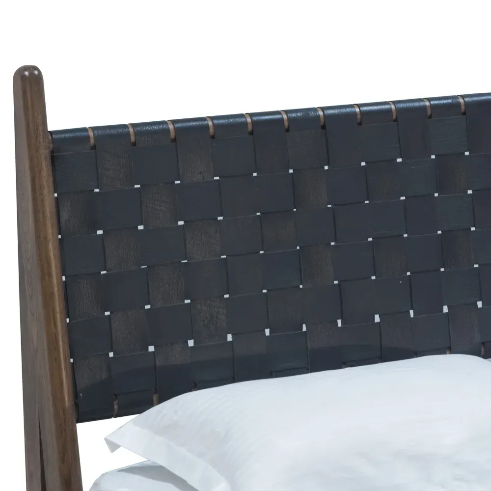 Darcie King Size Woven Leather Headboard Bed - Brown, Teak