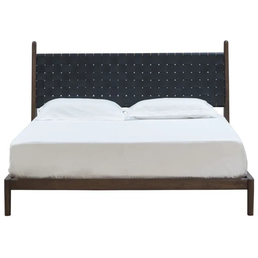 Darcie King Size Woven Leather Headboard Bed - Brown, Teak