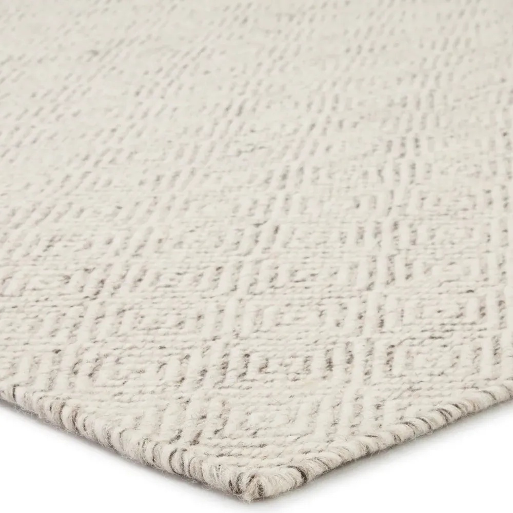 Daren Diamond Patterned Rug - White, Wool