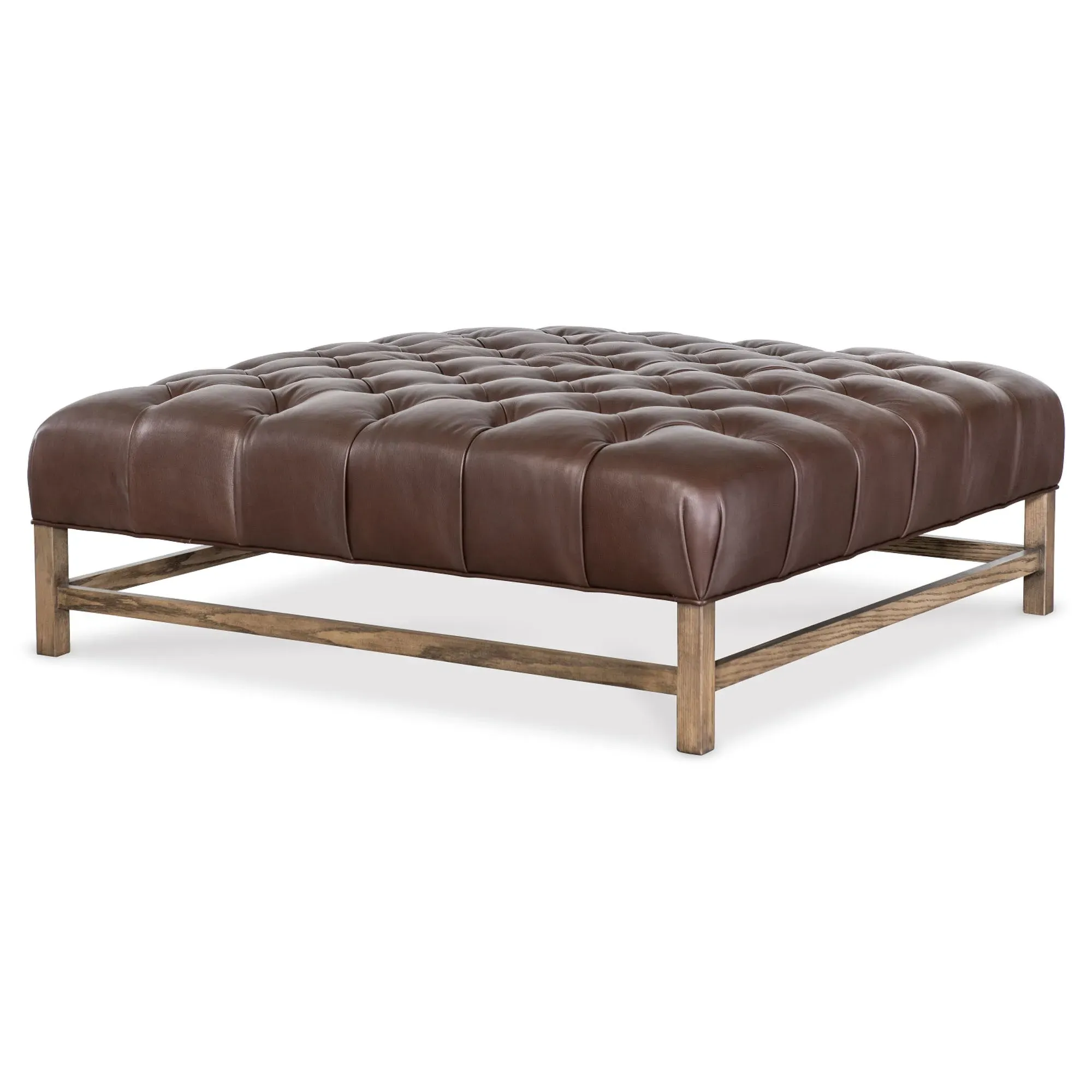 Darius Square Tufted Cocktail Ottoman - Brown, Leather