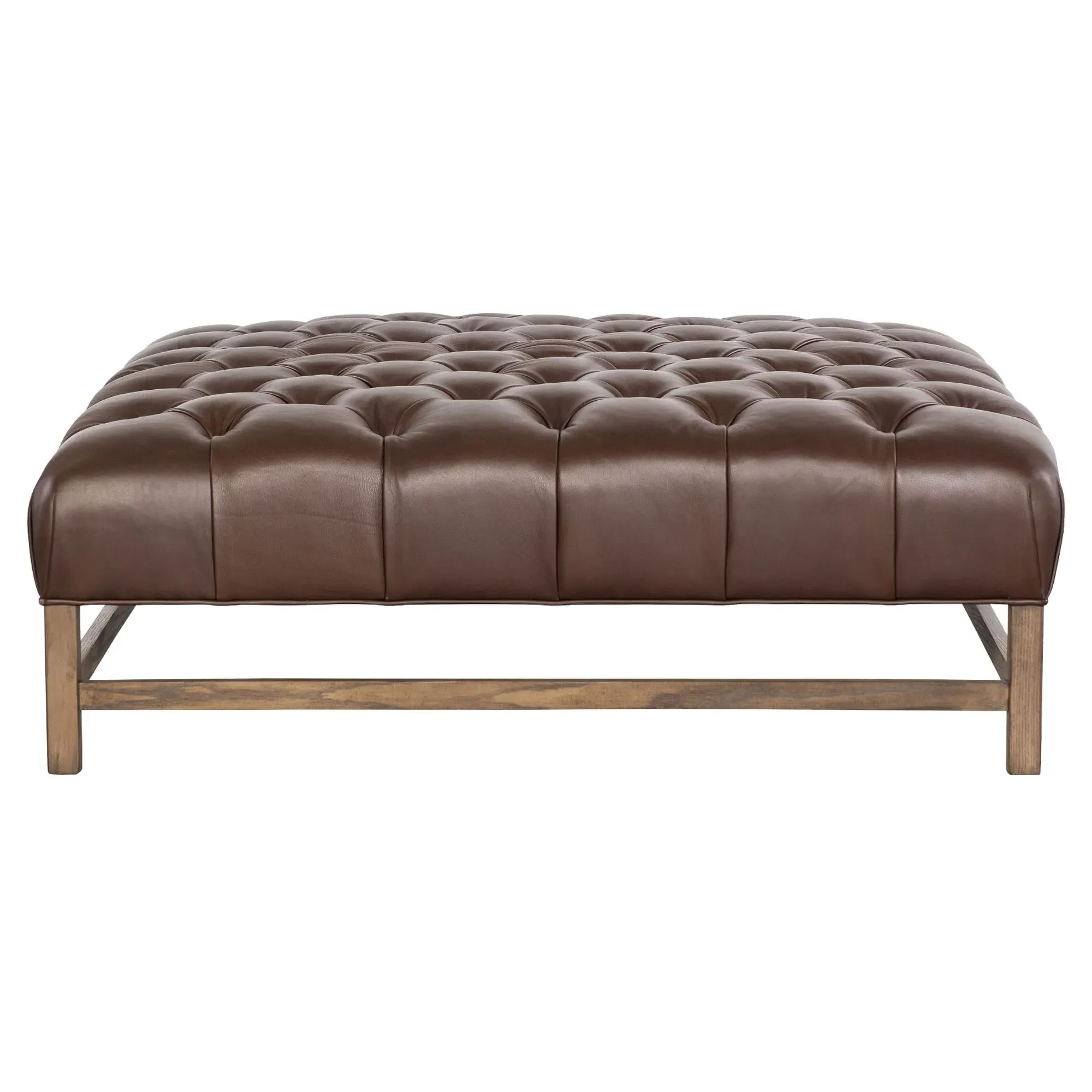 Darius Square Tufted Cocktail Ottoman - Brown, Leather