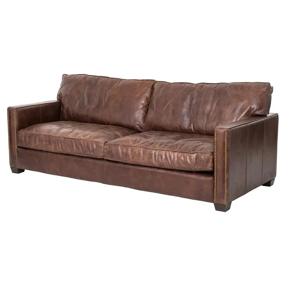 Darla 3-Seater Sofa with Nailhead - Brown, Leather