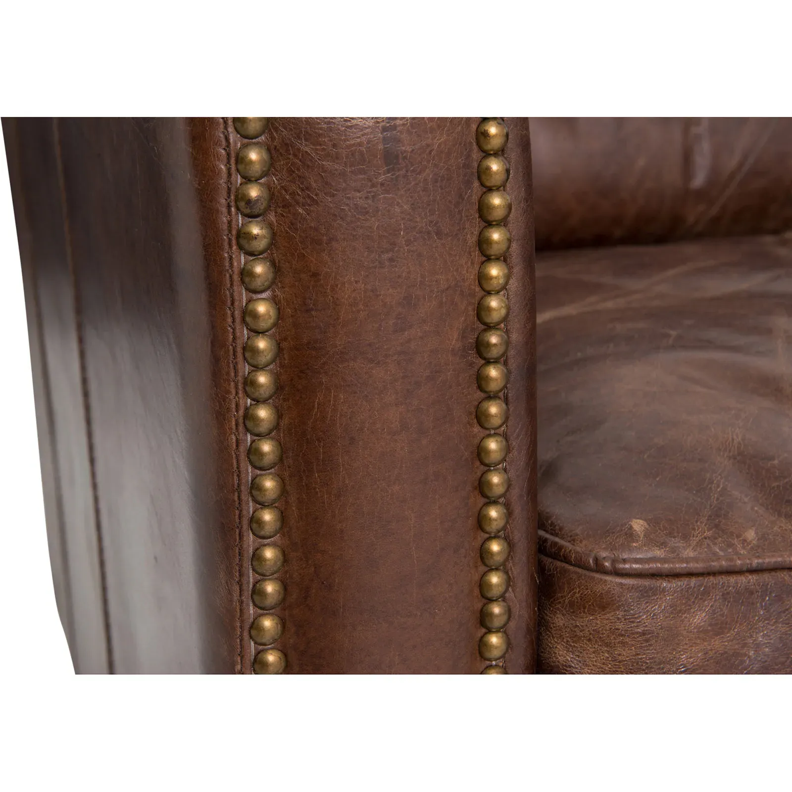 Darla 3-Seater Sofa with Nailhead - Brown, Leather