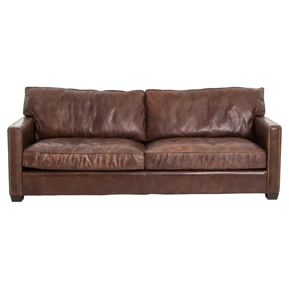 Darla 3-Seater Sofa with Nailhead - Brown, Leather