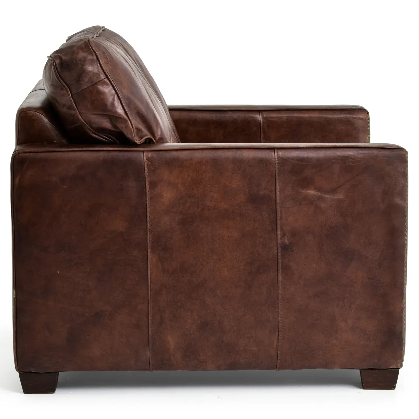 Darla Club Arm Chair with Brass Nailhead Trim - Brown, Leather