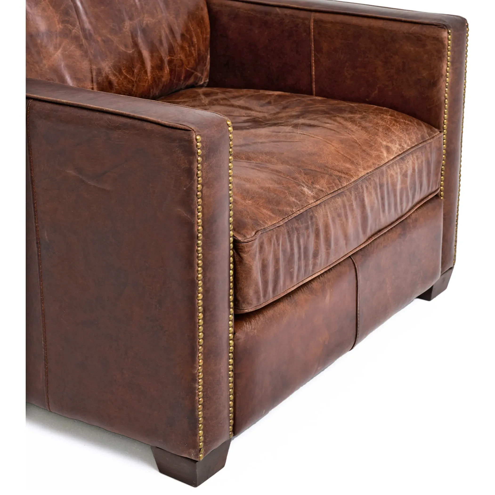 Darla Club Arm Chair with Brass Nailhead Trim - Brown, Leather