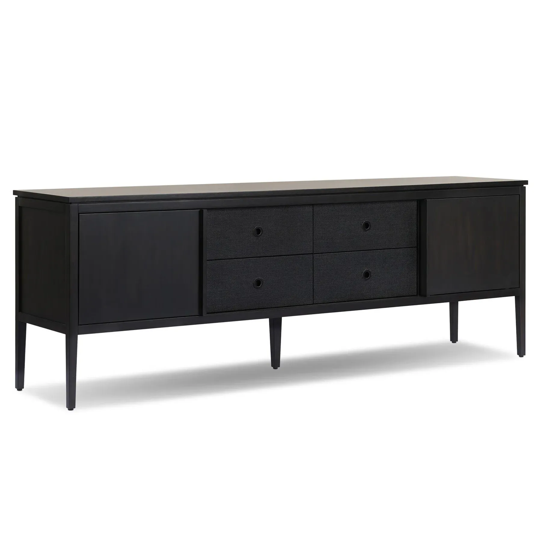 Darlene 83" Media Console - Black, Raffia Wood