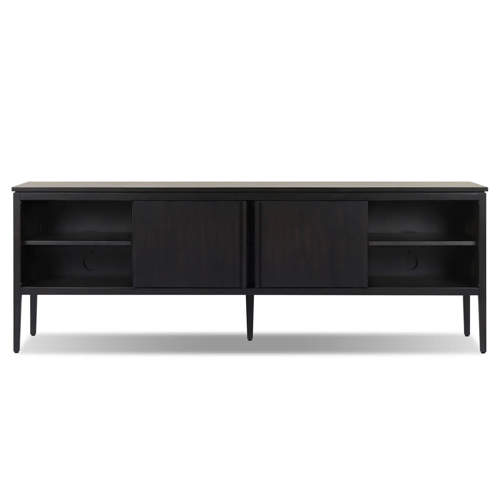 Darlene 83" Media Console - Black, Raffia Wood