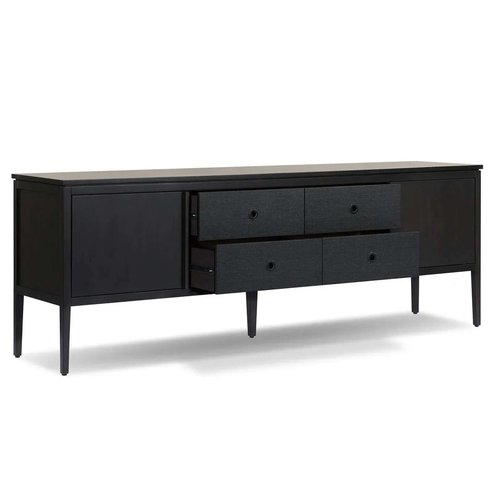 Darlene 83" Media Console - Black, Raffia Wood