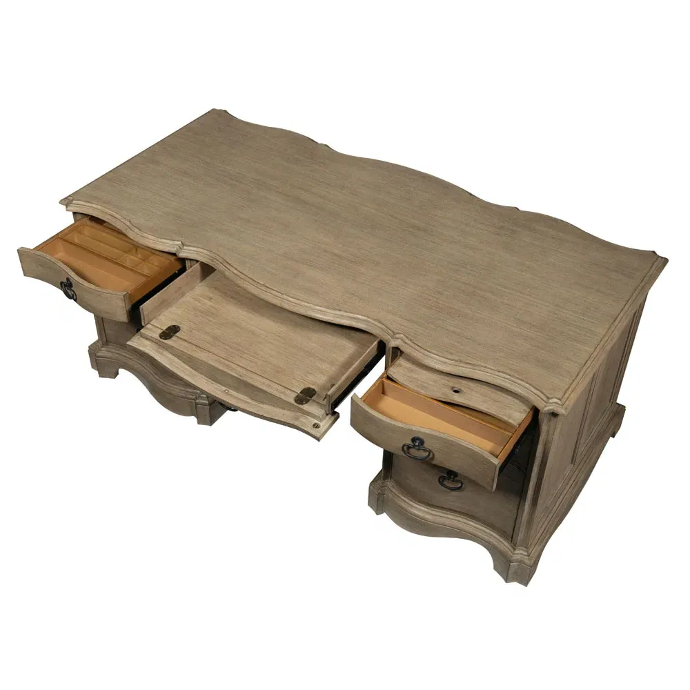 Darren 7 Drawer Executive Office Desk - Brown, Acacia Wood