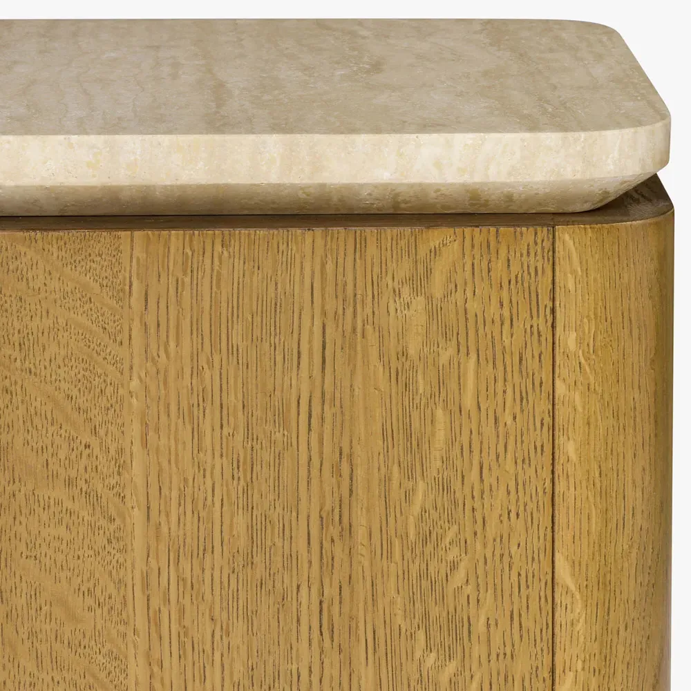 Darwin Travertine Side Table - Brown, Oak Wood