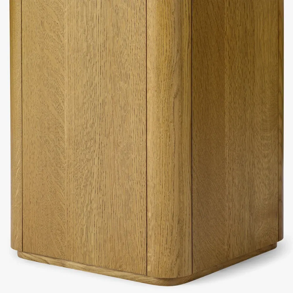 Darwin Travertine Side Table - Brown, Oak Wood