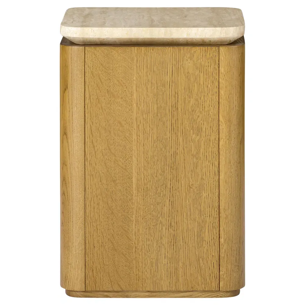 Darwin Travertine Side Table - Brown, Oak Wood image