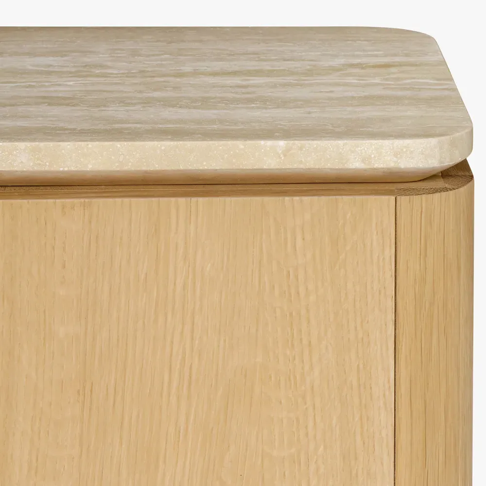 Darwin Travertine Side Table - Light Brown, Oak Wood