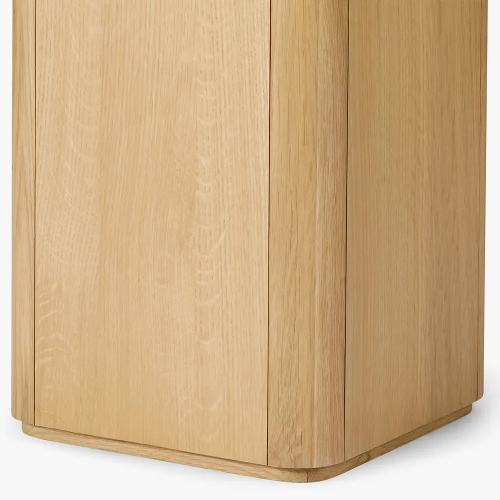 Darwin Travertine Side Table - Light Brown, Oak Wood