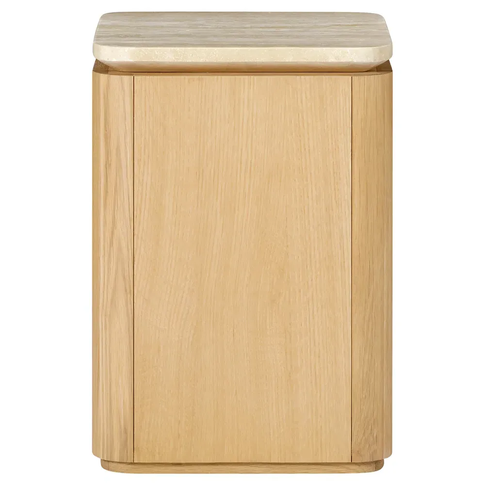 Darwin Travertine Side Table - Light Brown, Oak Wood