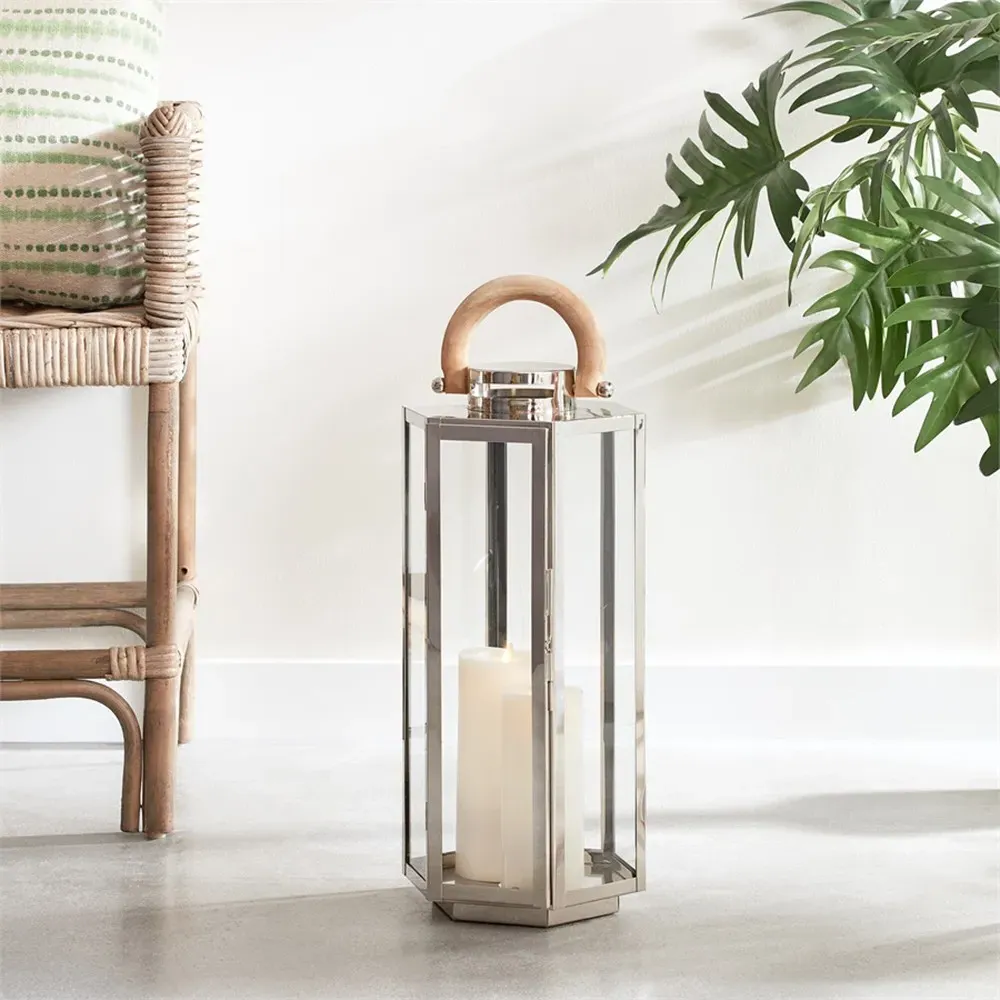 Daryl Large Lantern Candleholder - Silver, Stainless Steel