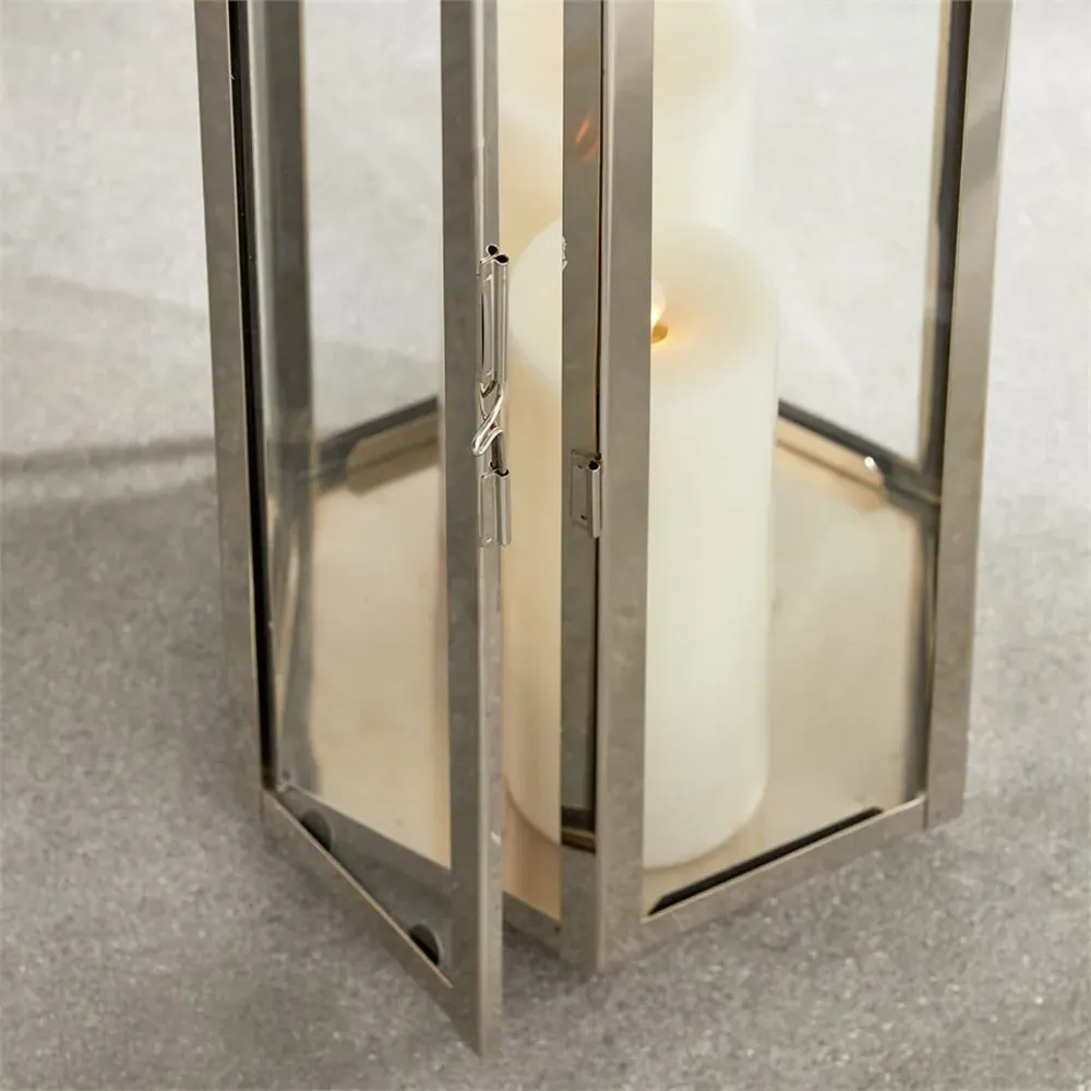 Daryl Large Lantern Candleholder - Silver, Stainless Steel