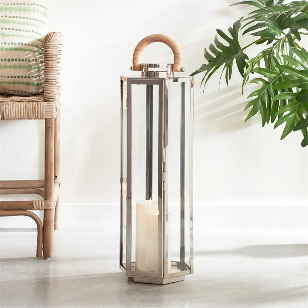 Daryl Small Lantern Candleholder - Clear, Stainless Steel