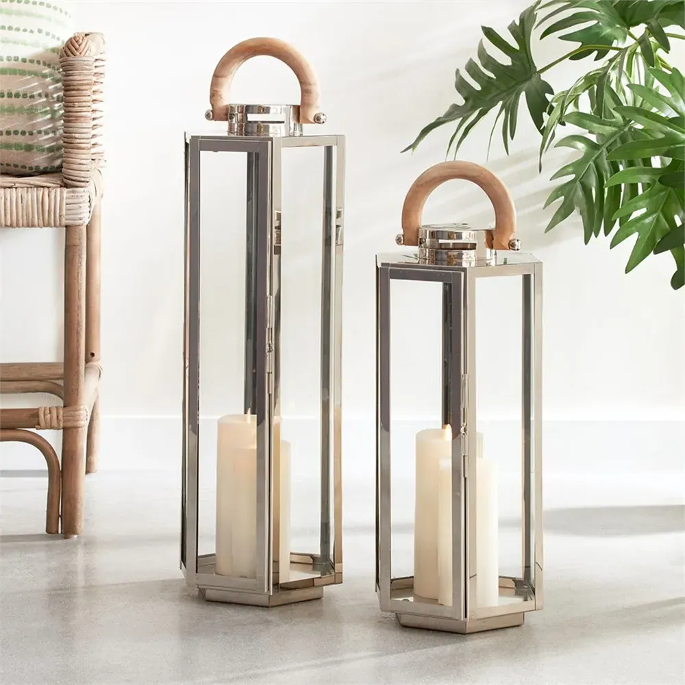 Daryl Small Lantern Candleholder - Clear, Stainless Steel