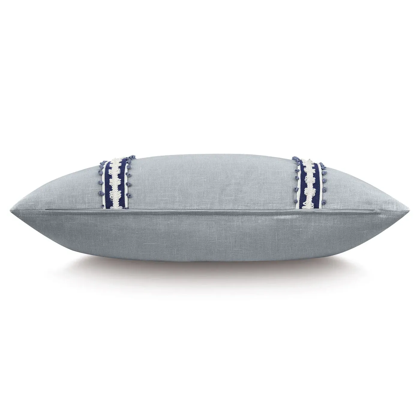 Dasha Lumbar Pillow with Blue Trim - Blue, Linen
