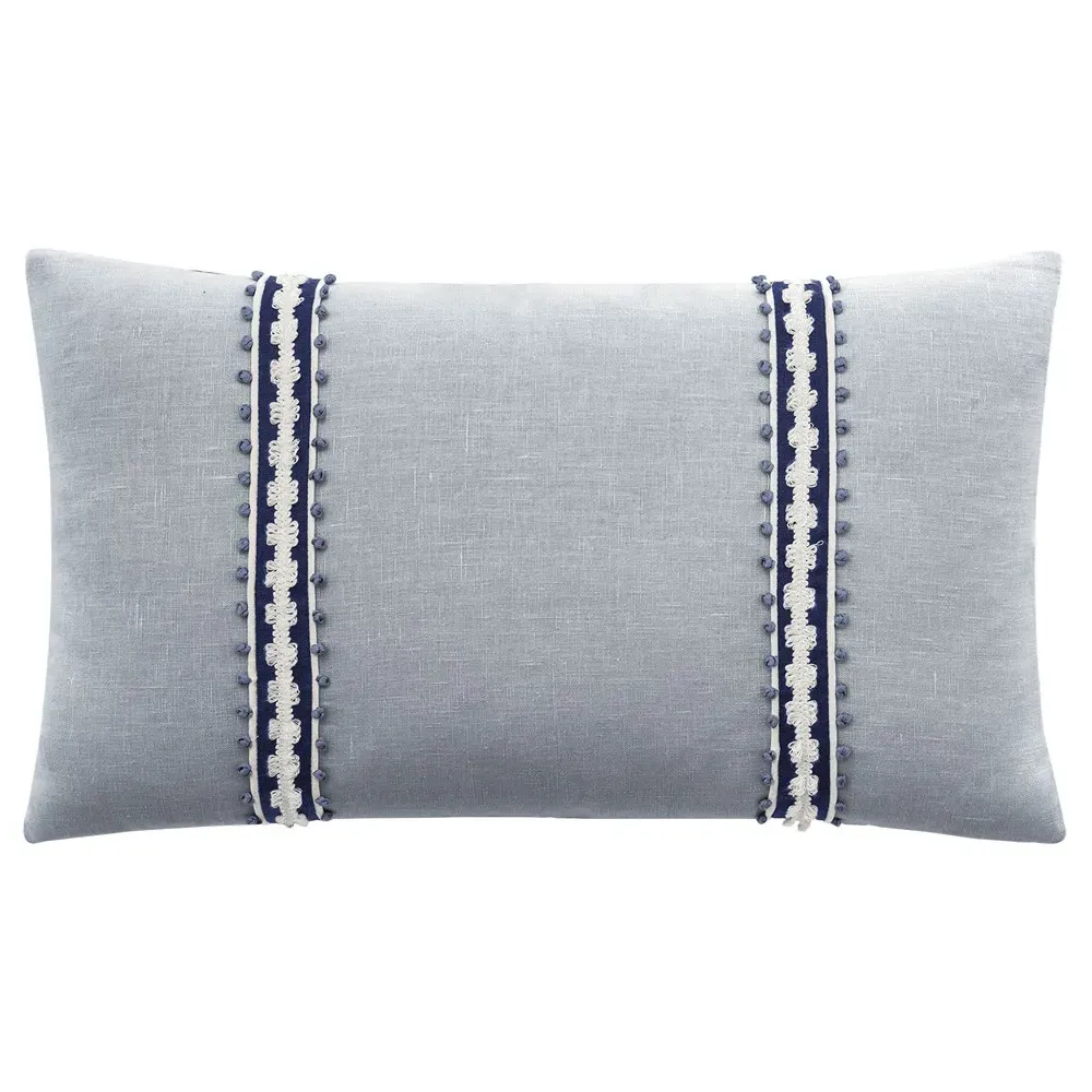 Dasha Lumbar Pillow with Blue Trim - Blue, Linen image
