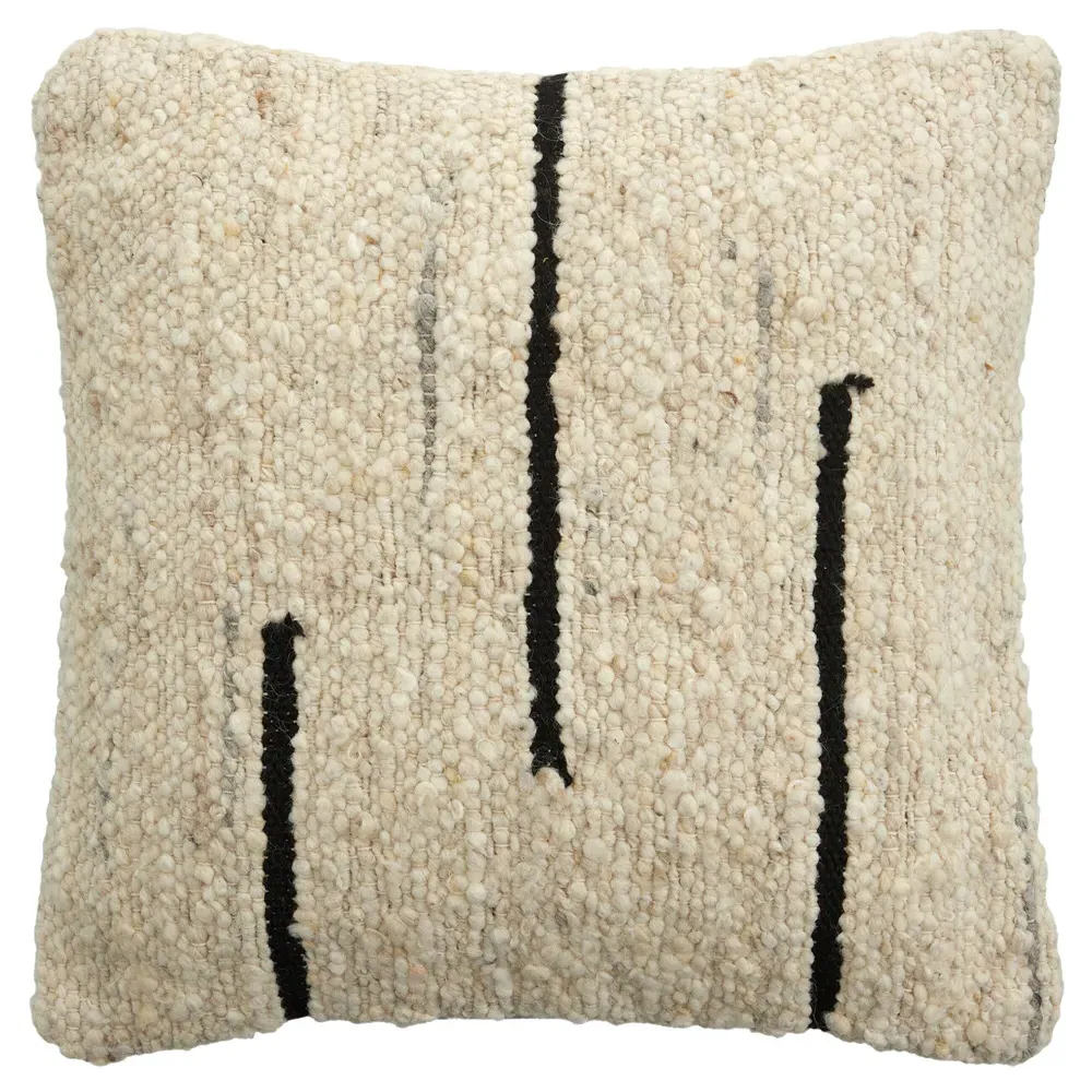 Davi Global Bazaar Banded Accent Pillow - Beige, Wool