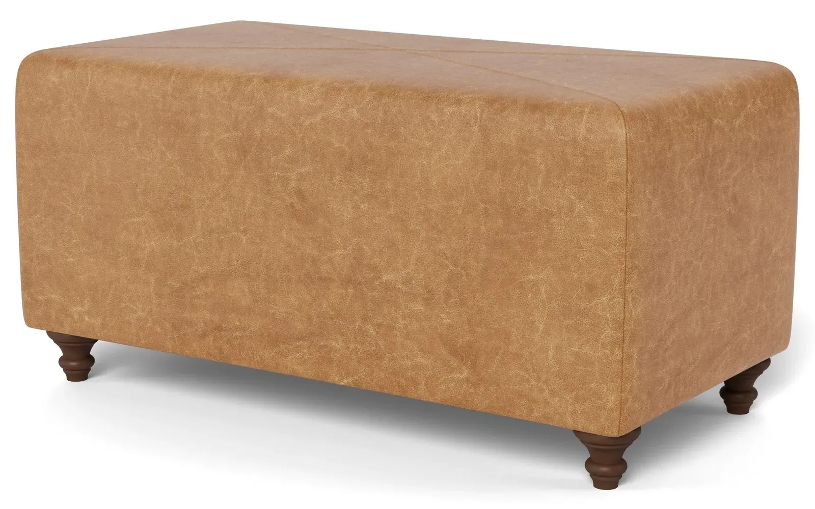 Davina Rectangular Ottoman - Caramel, Textured Leather