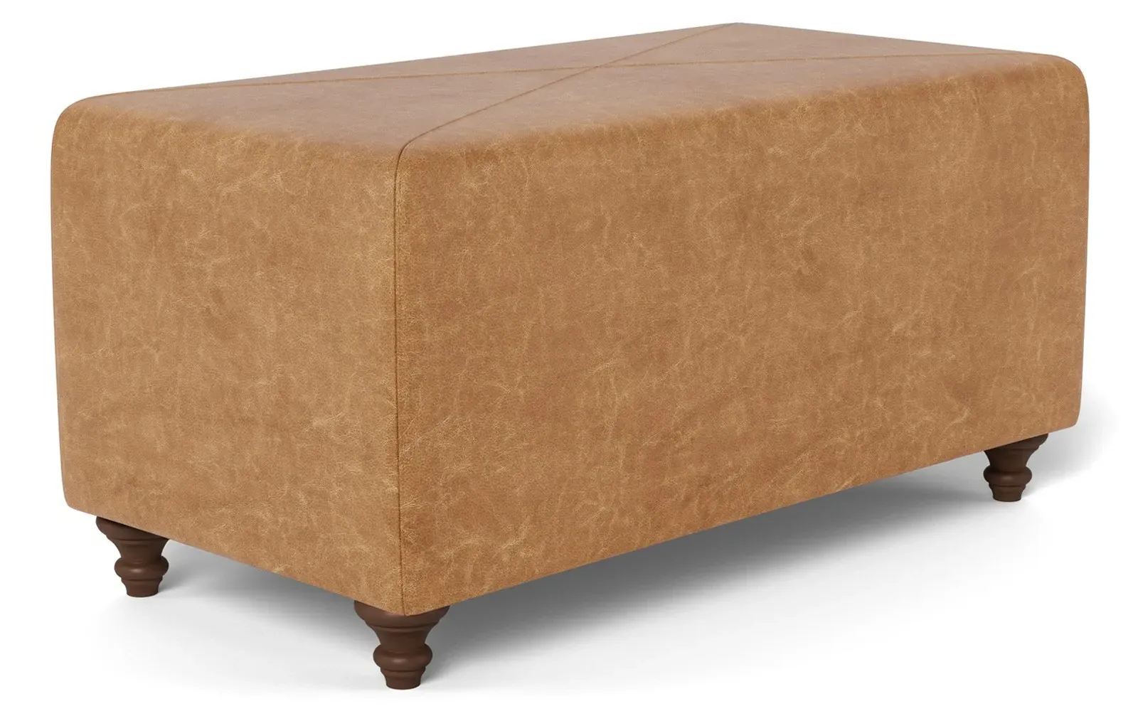 Davina Rectangular Ottoman - Caramel, Textured Leather