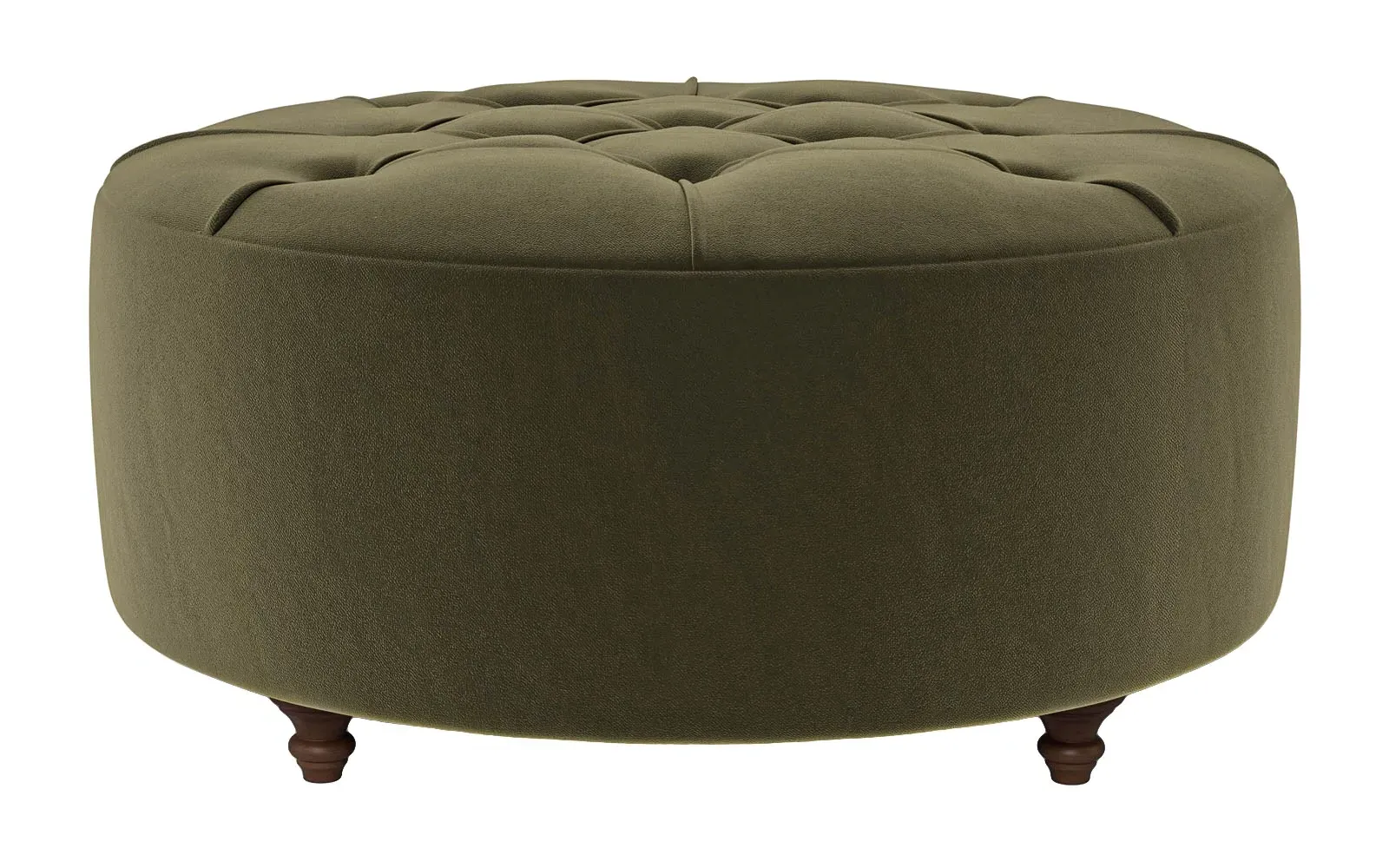 Davina Round Ottoman - Boxwood Green, Performance Velvet