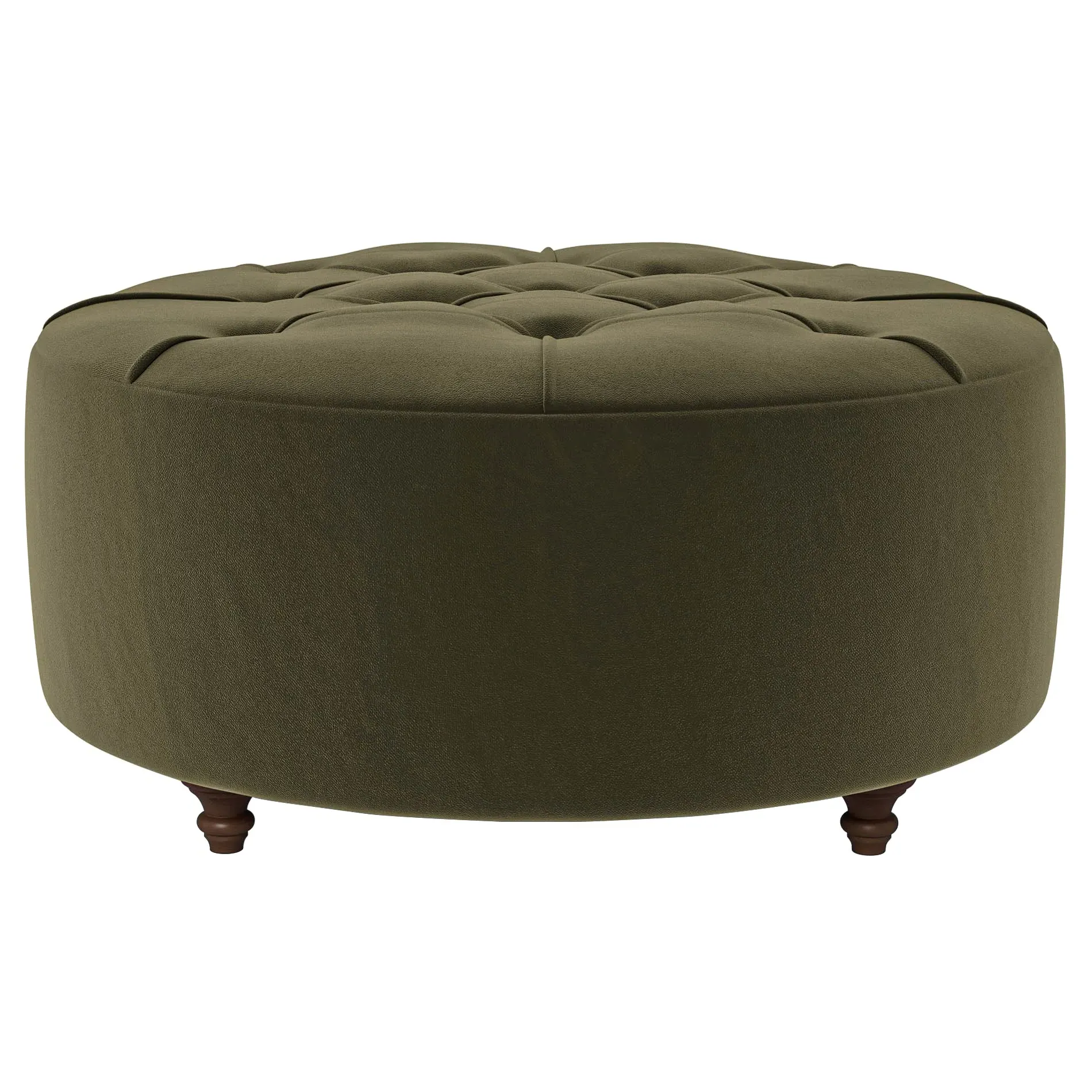 Davina Round Ottoman - Boxwood Green, Performance Velvet