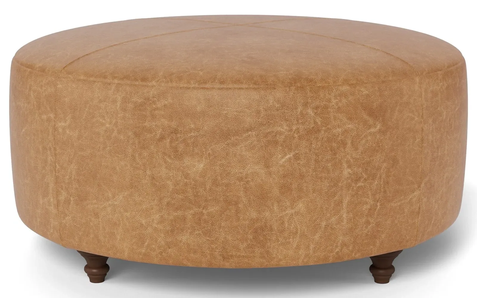Davina Round Ottoman - Caramel, Textured Leather