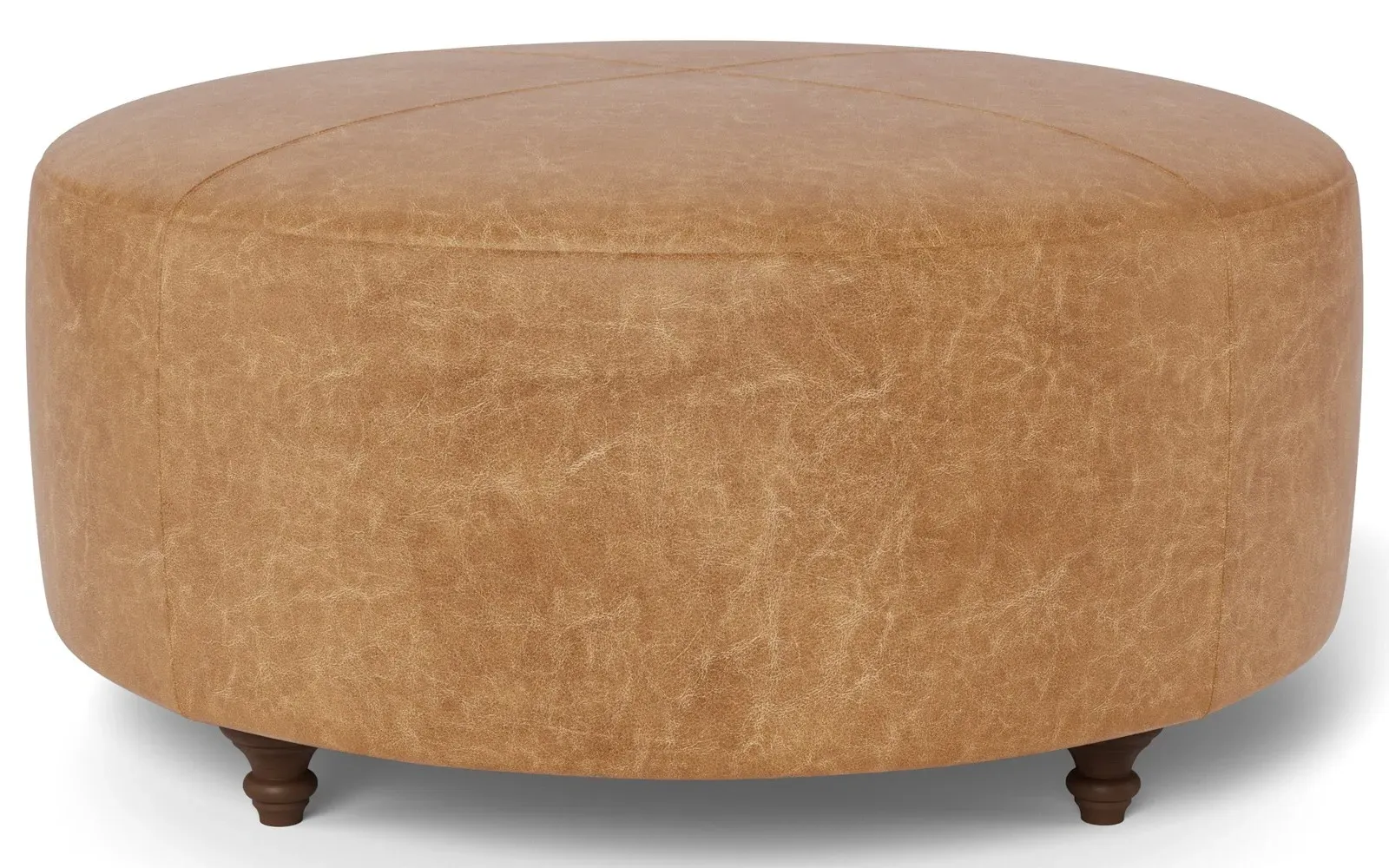 Davina Round Ottoman - Caramel, Textured Leather