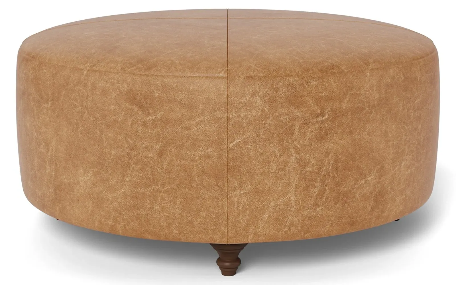 Davina Round Ottoman - Caramel, Textured Leather
