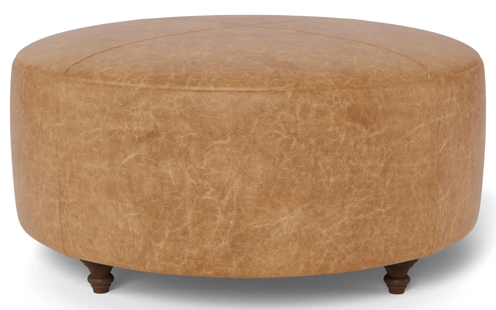 Davina Round Ottoman - Caramel, Textured Leather