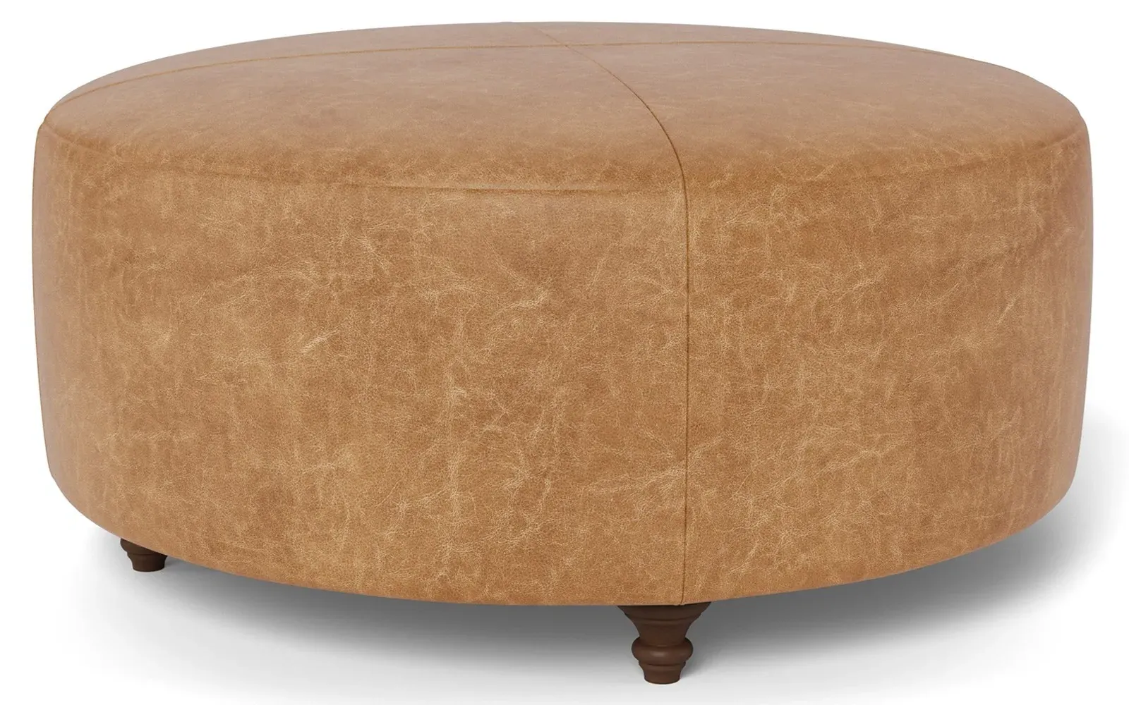 Davina Round Ottoman - Caramel, Textured Leather