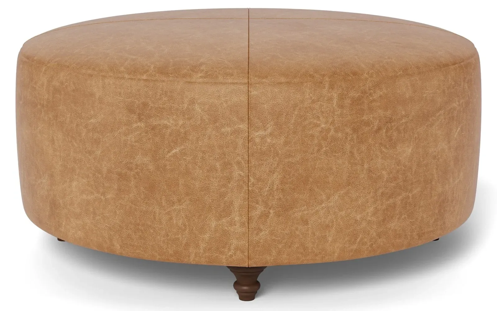 Davina Round Ottoman - Caramel, Textured Leather