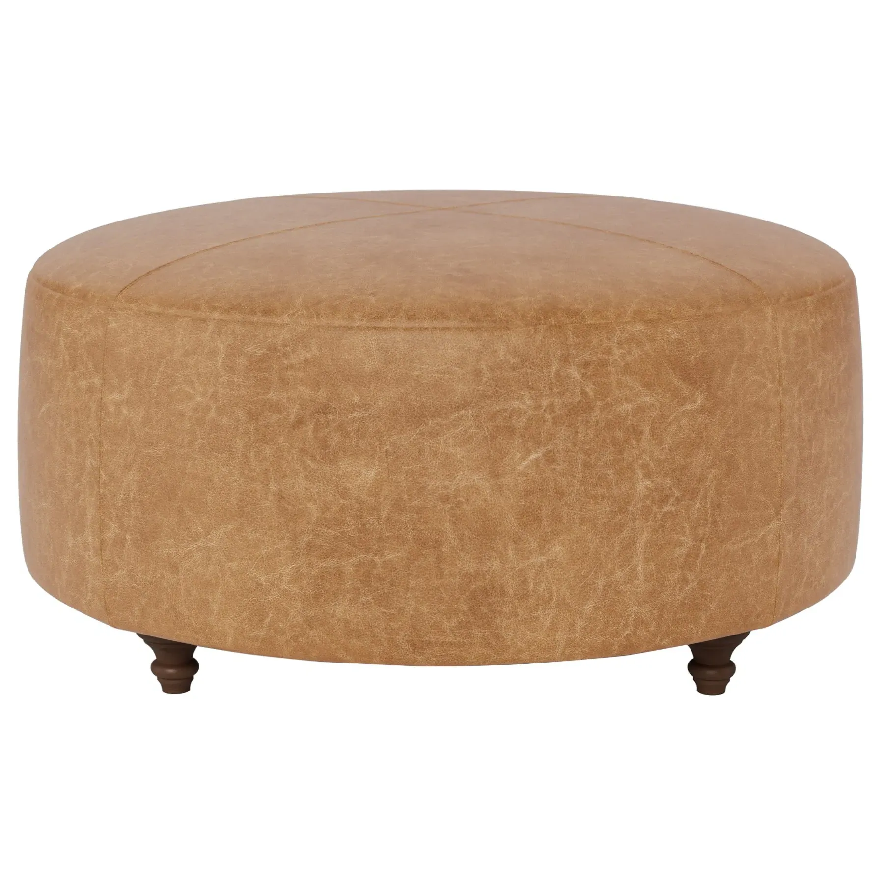 Davina Round Ottoman - Caramel, Textured Leather
