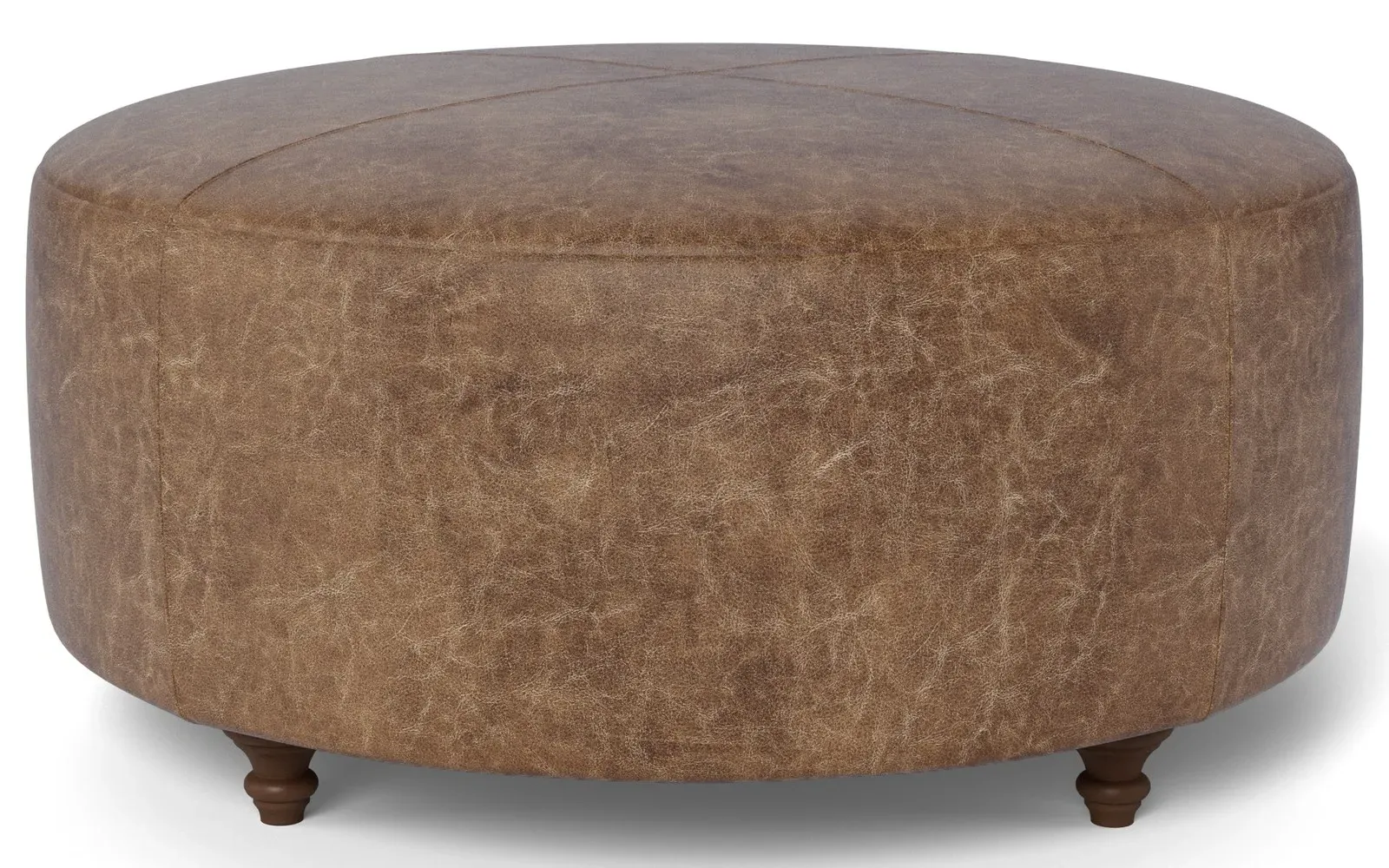 Davina Round Ottoman - Milk Chocolate, Leather