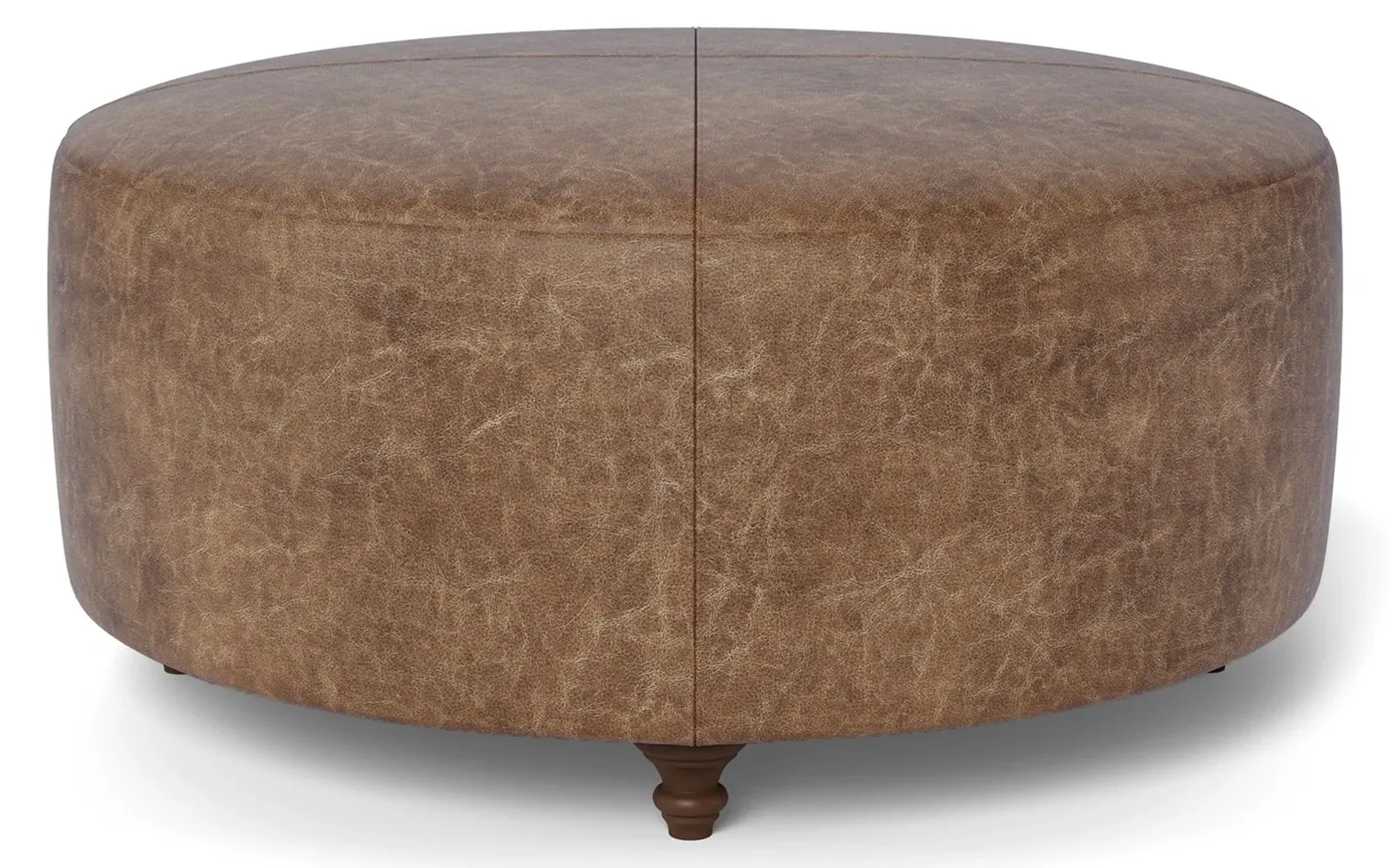 Davina Round Ottoman - Milk Chocolate, Leather