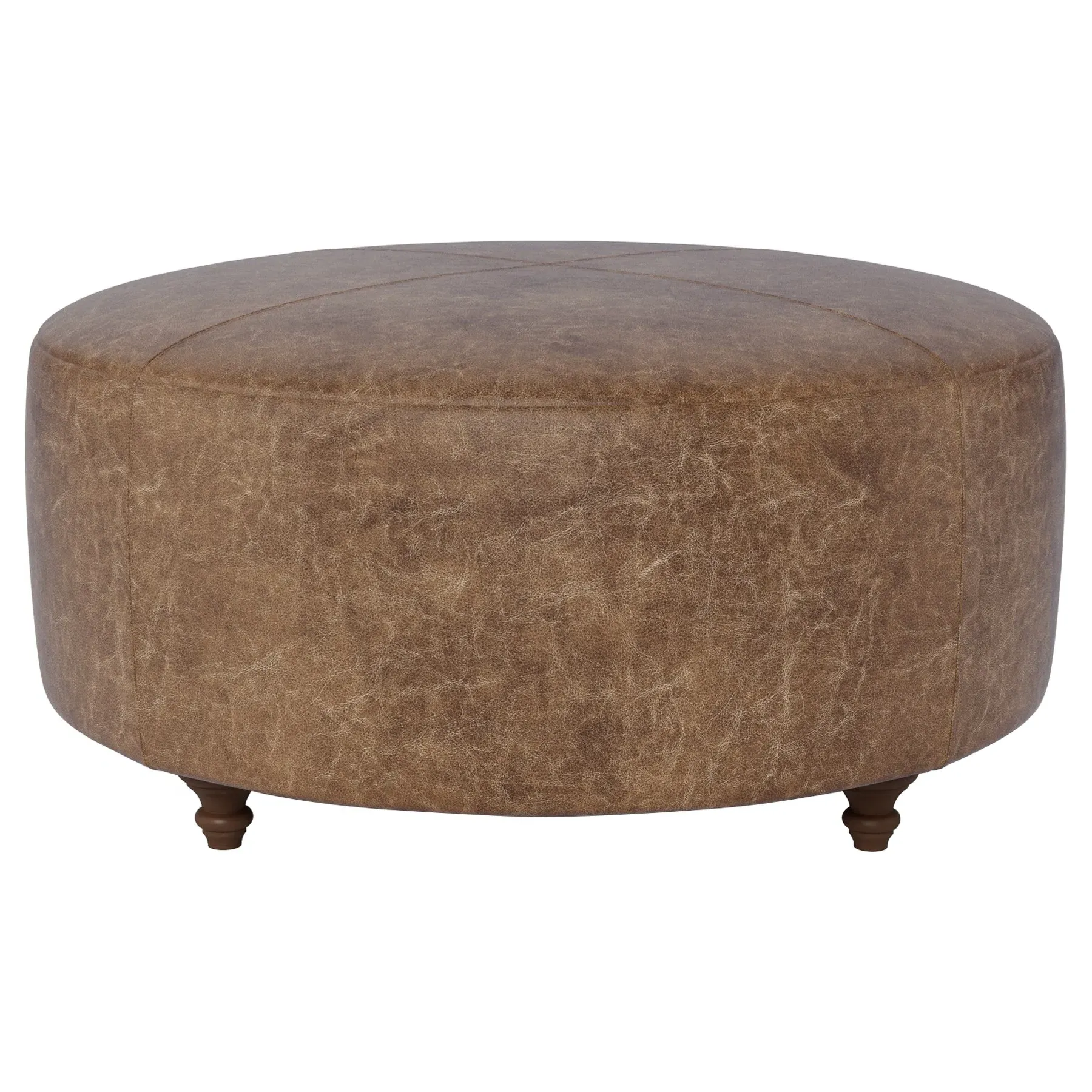 Davina Round Ottoman - Milk Chocolate, Leather