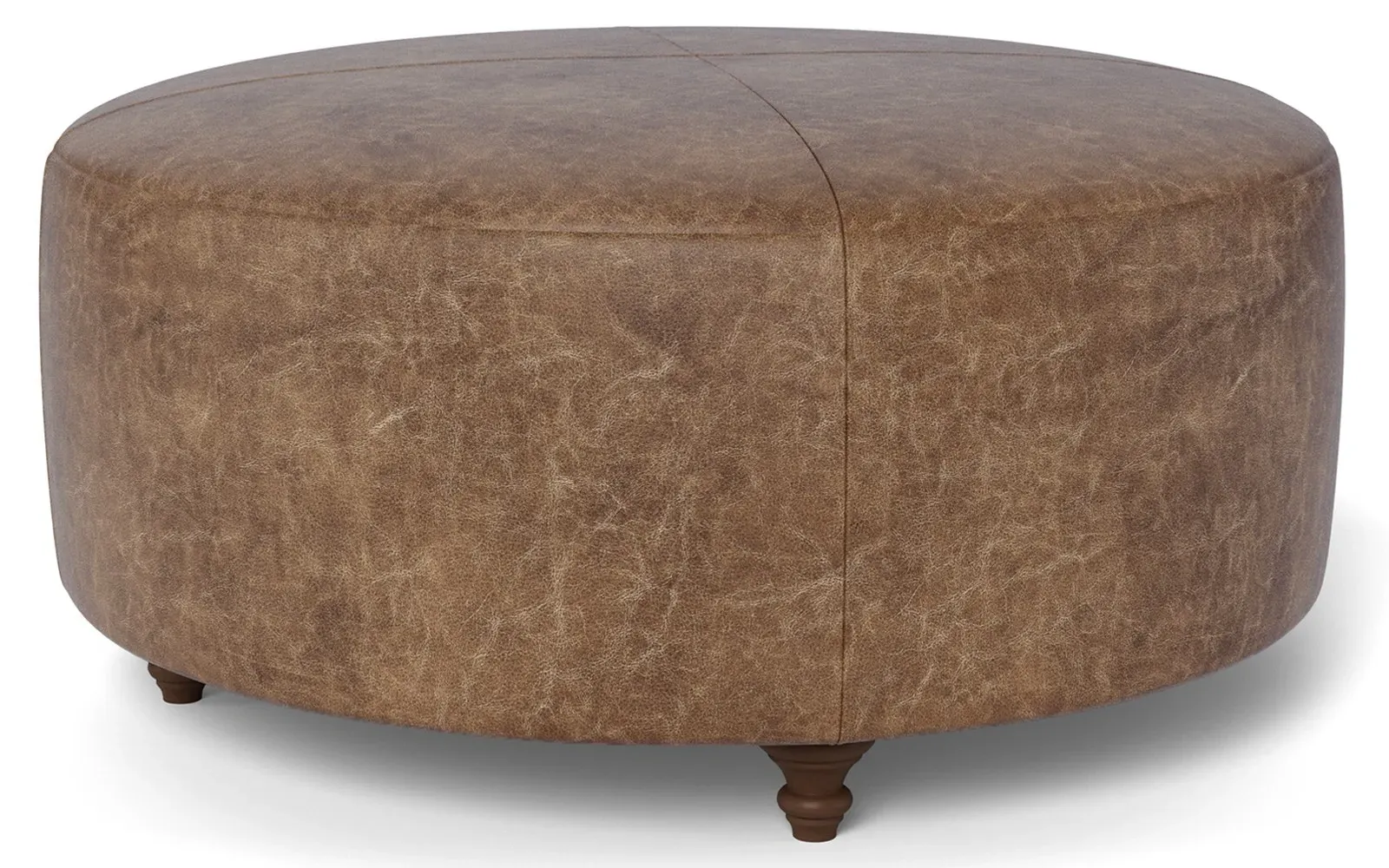 Davina Round Ottoman - Milk Chocolate, Leather