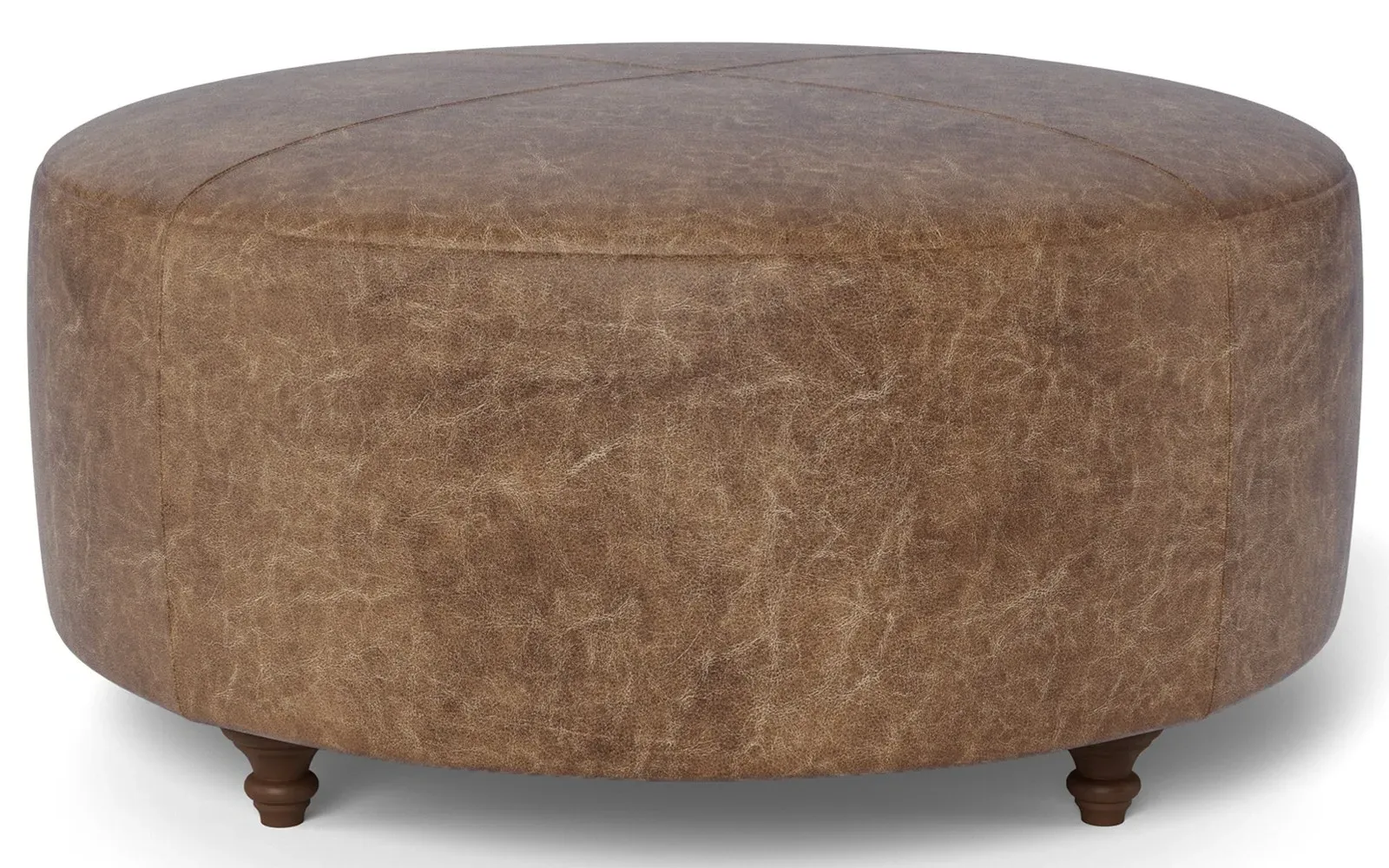 Davina Round Ottoman - Milk Chocolate, Leather