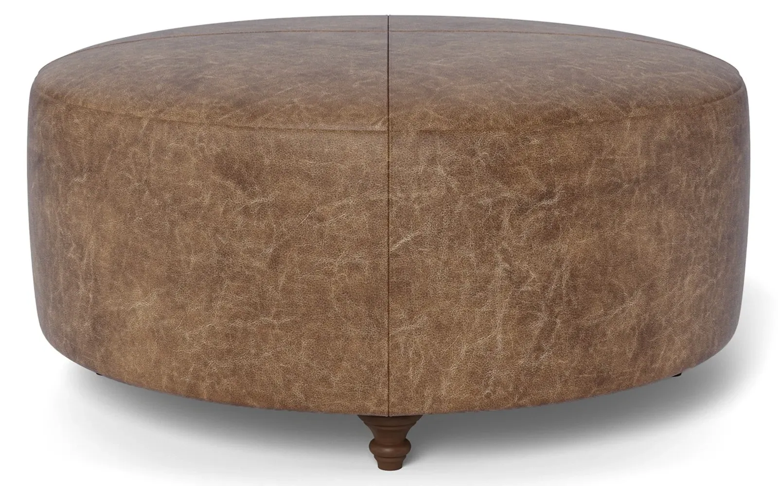 Davina Round Ottoman - Milk Chocolate, Leather