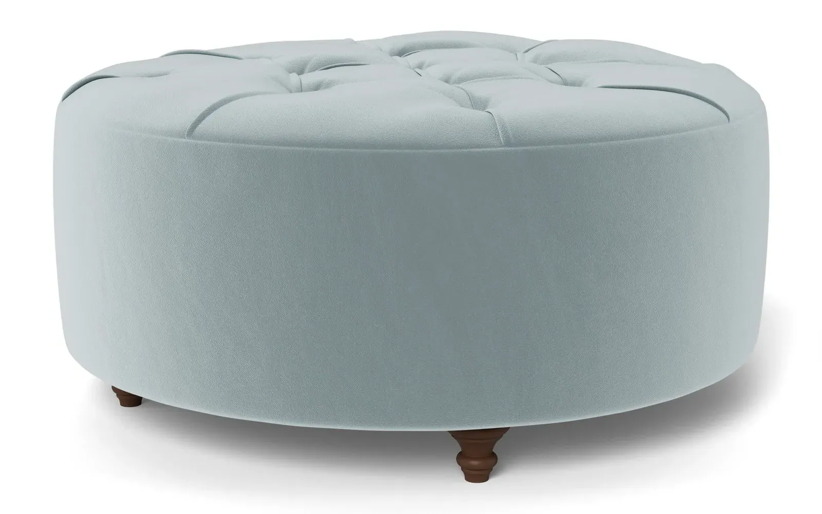 Davina Round Ottoman - Saltwater Blue, Performance Velvet