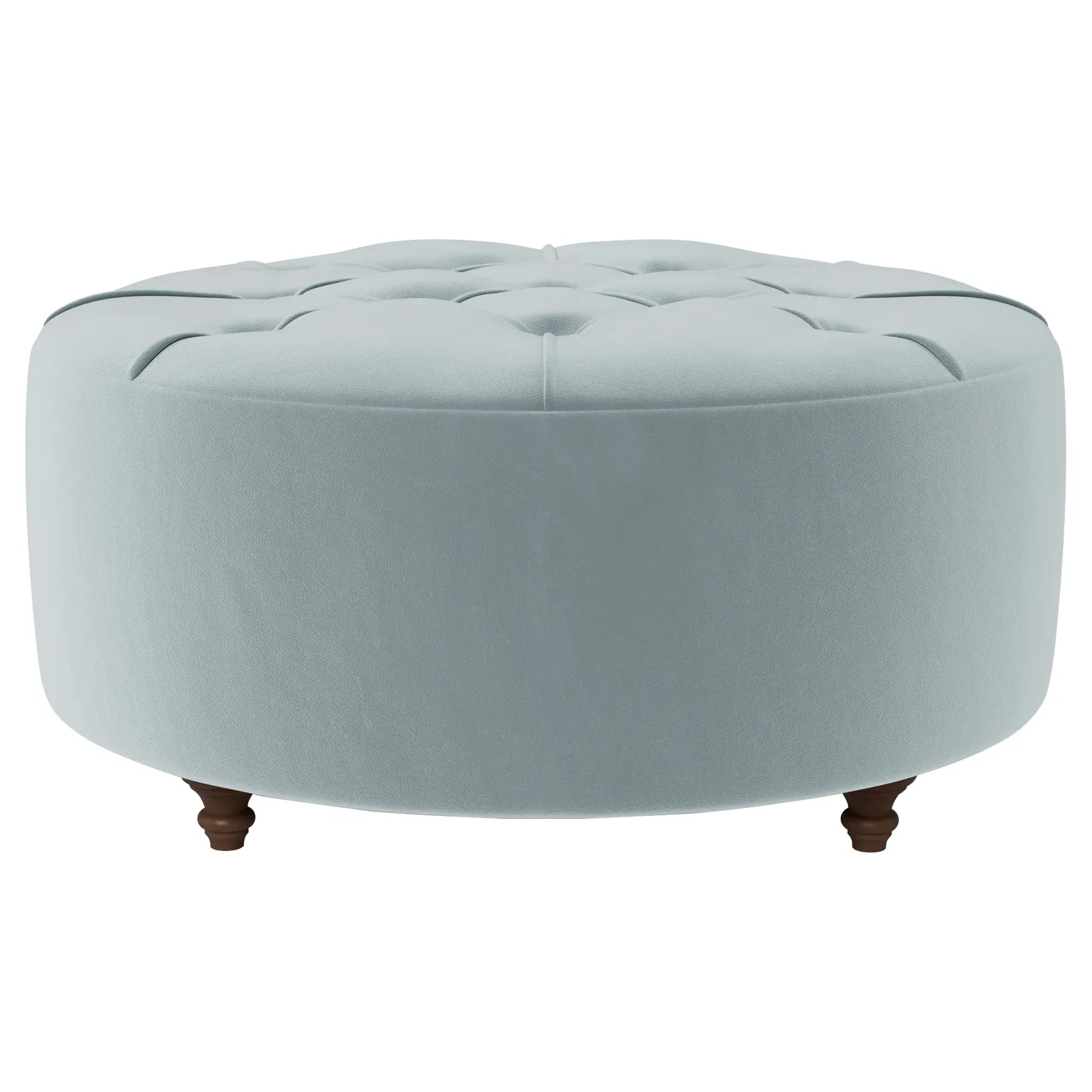 Davina Round Ottoman - Saltwater Blue, Performance Velvet