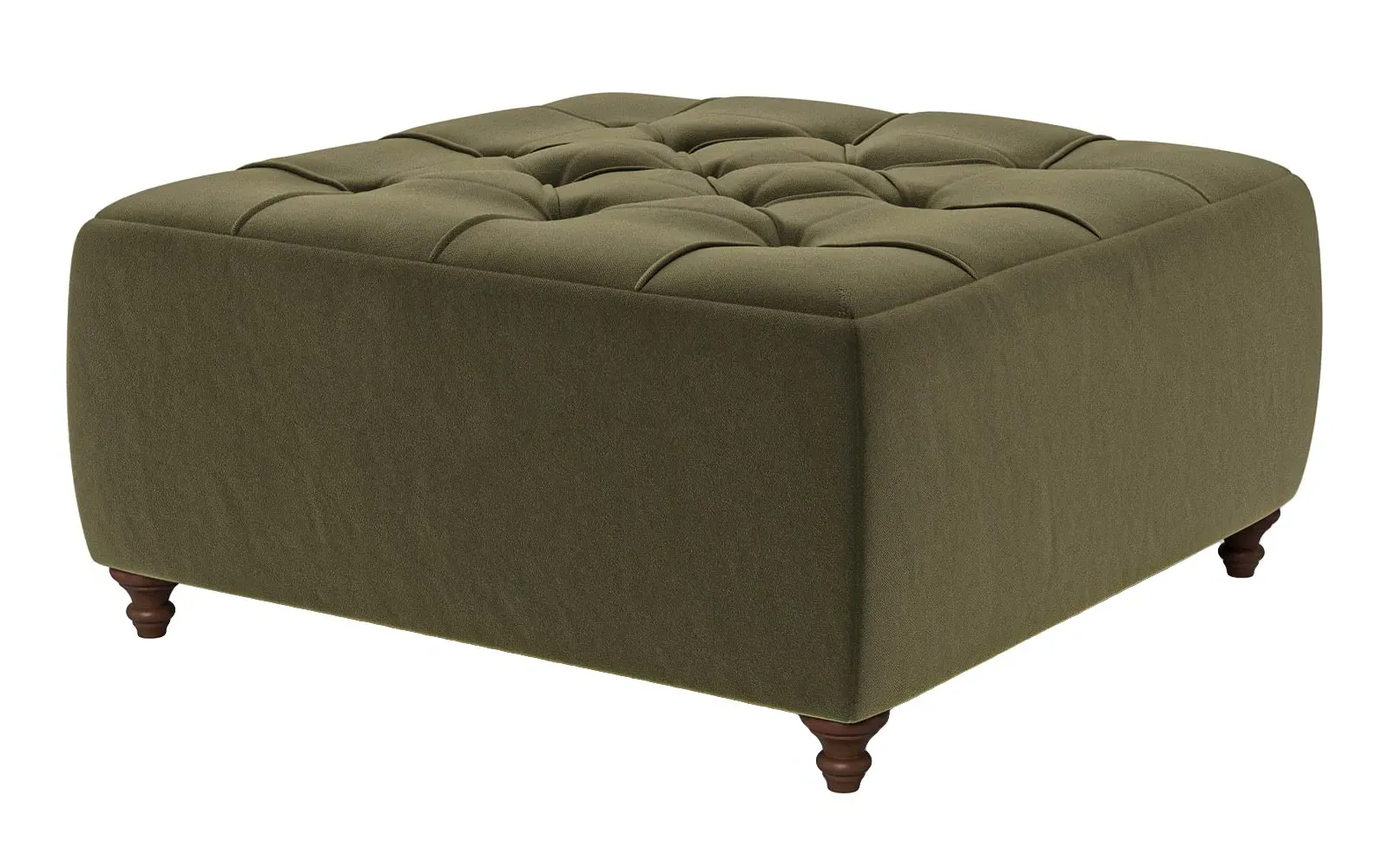 Davina Square Ottoman - Boxwood Green, Performance Velvet