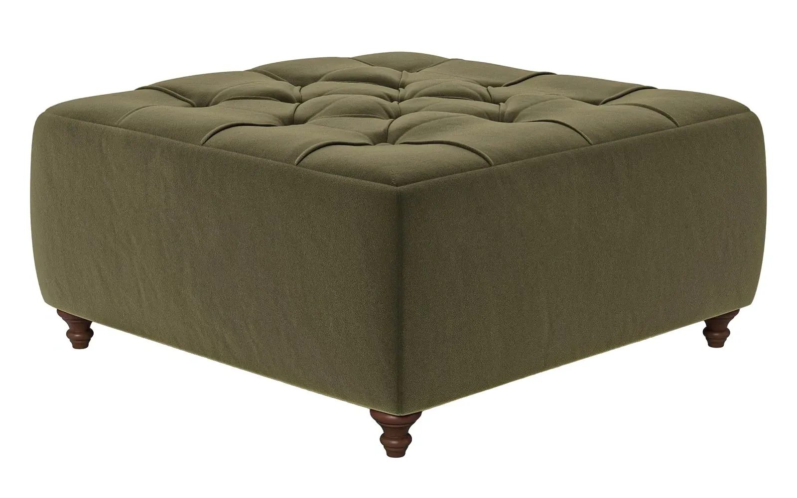 Davina Square Ottoman - Boxwood Green, Performance Velvet