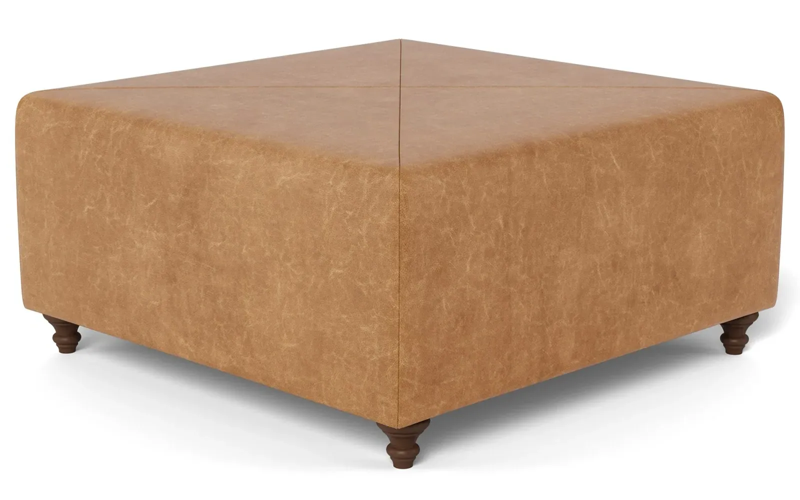 Davina Square Ottoman - Caramel, Leather