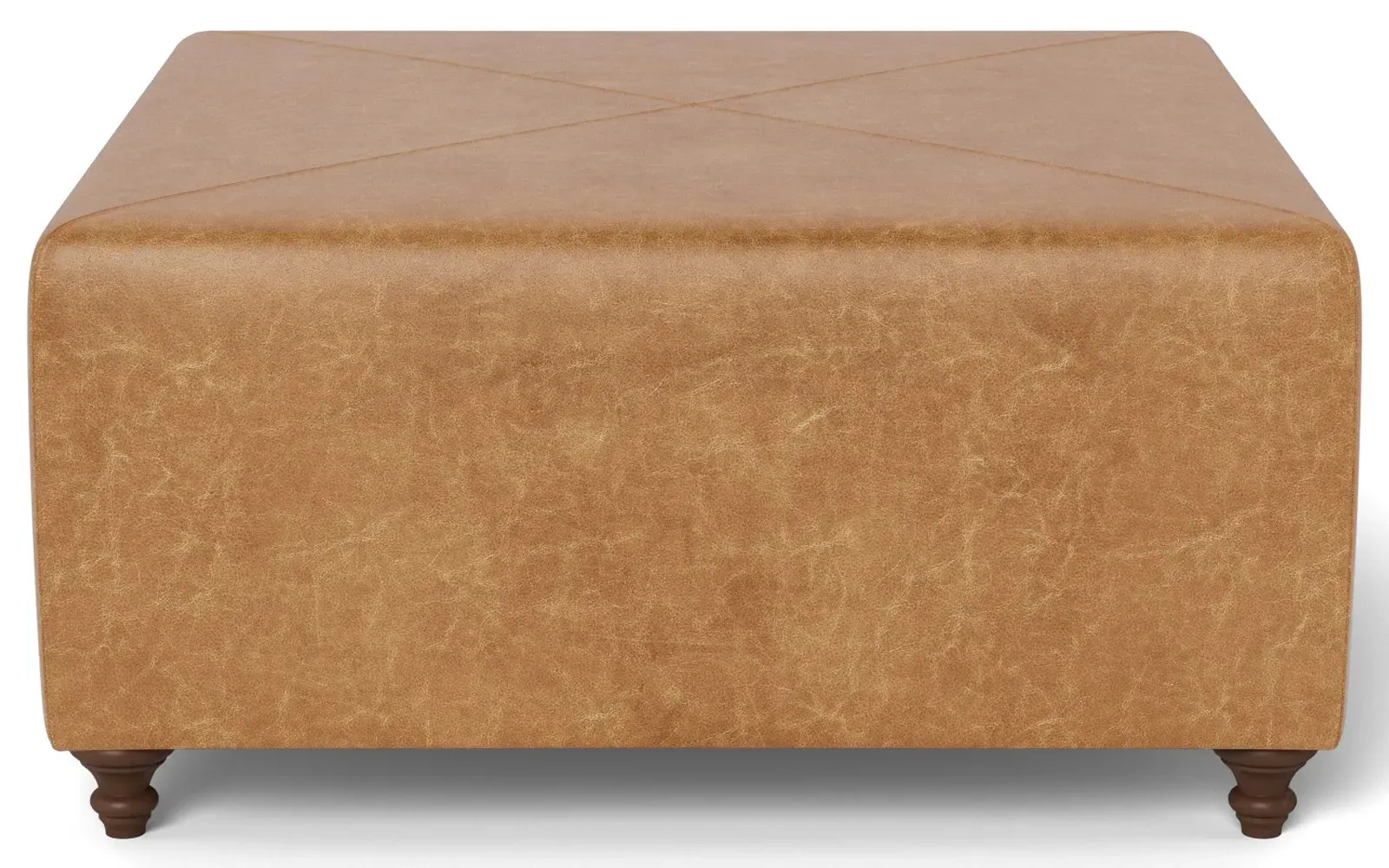 Davina Square Ottoman - Caramel, Textured Leather